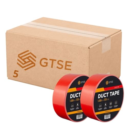 GTSE - Gewebeband Rot - 48 mm x 50 m - 5 Rollen - strapazierfähiges Panzerband - wasserdichtes Klebeband zum Reparieren, Befestigen, Bündeln, Verstärken und Abdichten von GTSE