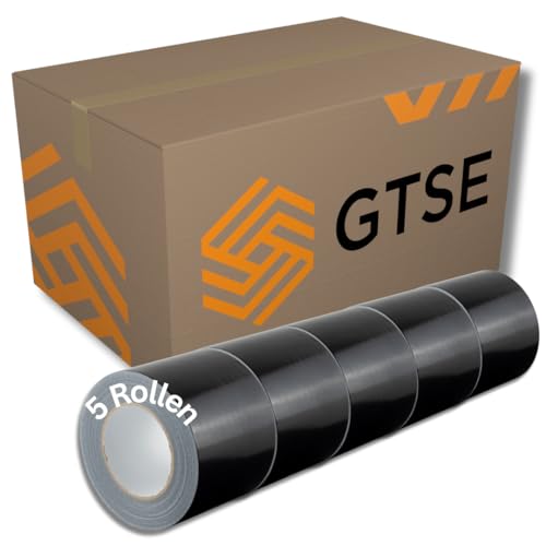 GTSE - Gewebeband Schwarz - 100 mm x 50 m - 5 Rollen - strapazierfähiges Panzerband - wasserdichtes Klebeband zum Reparieren, Befestigen, Bündeln, Verstärken und Abdichten von GTSE