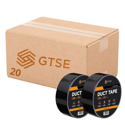 GTSE - Gewebeband Schwarz - 48 mm x 50 m - 20 Rollen - strapazierfähiges Panzerband - wasserdichtes Klebeband zum Reparieren, Befestigen, Bündeln, Verstärken und Abdichten von GTSE