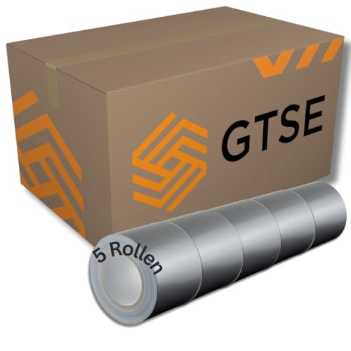 GTSE - Gewebeband Silber - 100 mm x 50 m - 5 Rollen - strapazierfähiges Panzerband - wasserdichtes Klebeband zum Reparieren, Befestigen, Bündeln, Verstärken und Abdichten von GTSE