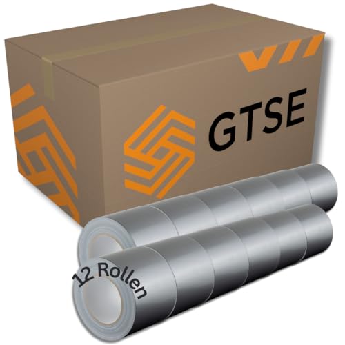 GTSE - Gewebeband Silber - 100 mm x 50 m - 12 Rollen - strapazierfähiges Panzerband - wasserdichtes Klebeband zum Reparieren, Befestigen, Bündeln, Verstärken und Abdichten von GTSE