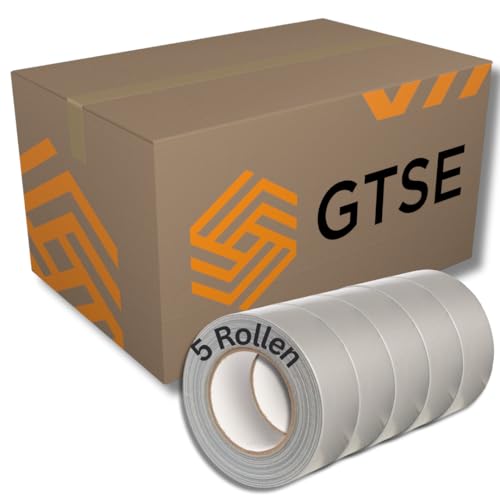 GTSE - Gewebeband Silber - 48 mm x 50 m - 5 Rollen - strapazierfähiges Panzerband - wasserdichtes Klebeband zum Reparieren, Befestigen, Bündeln, Verstärken und Abdichten von GTSE