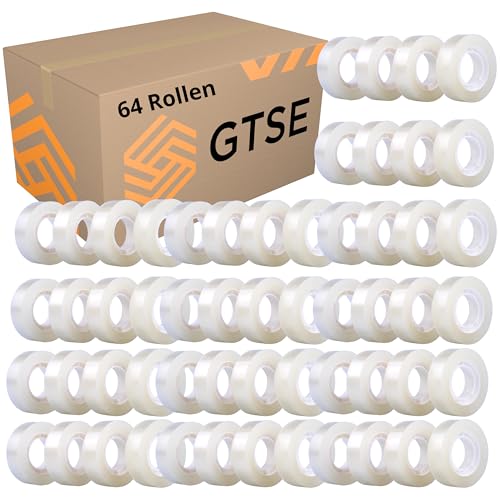 GTSE - Klebeband Transparent - 19 mm x 33 m - Klebeband zum Verpacken von Geschenken, für zuhause, die Schule und das Büro - 64 Rollen von GTSE