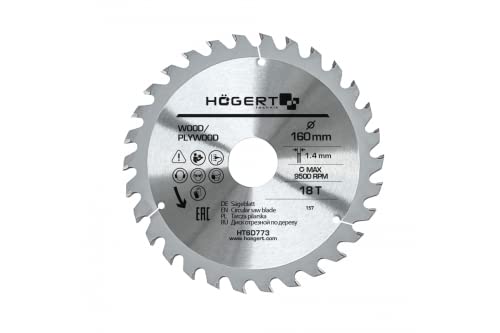 Högert Technik - Hartmetall-Schneide-Scheibe 160x18Tx30 - Geeignet für das Schneiden von verschiedenen Werkstoffen aus massivem Holz und Holzwerkstoff von GTV