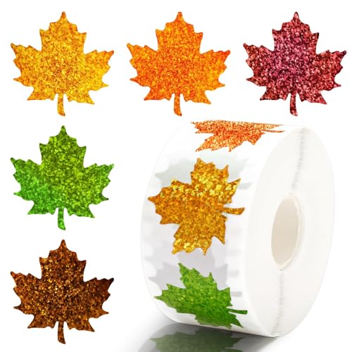 Aufkleber Herbst, 500 PCS Herbst Aufkleber für Kinder, Stickerrollen Herbstlaub-Sticker, Glitzer-Ahornblätter Blätter Deko, für DIY-Herbstparty-Dekorationen für Kinder, Fenster, Umschläge von GTYARYUA