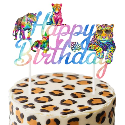 Cake Topper, Neon-Gepard Geburtstagsdeko Torte, Regenbogen Gepard Cupcake Topper, Neon-Gepard Geburtstagstorte Cake Topper, für Geparden-Thema, Kindergeburtstagsparty von GTYARYUA