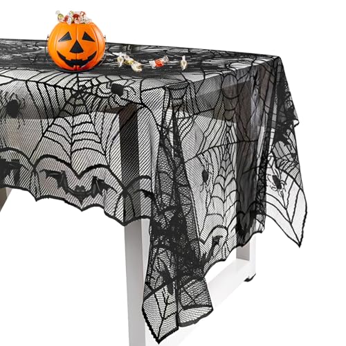 Halloween Tischdecke Spinnennetz, Spinnennetz Lace Tischdecke Schwarz, Schwarz Gothic Spitze Rechteck Halloween Deko Tischdeck, für Halloween-Partydekorationen Lieferungen von GTYARYUA