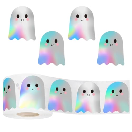 Sticker Halloween, 500 PCS Ghost Stickers, Sticker Halloween Kinder, Glitzer Dekorative Aufkleber Rolle, für Kinder Partys und Briefumschläge Notizbücher (Geist) von GTYARYUA