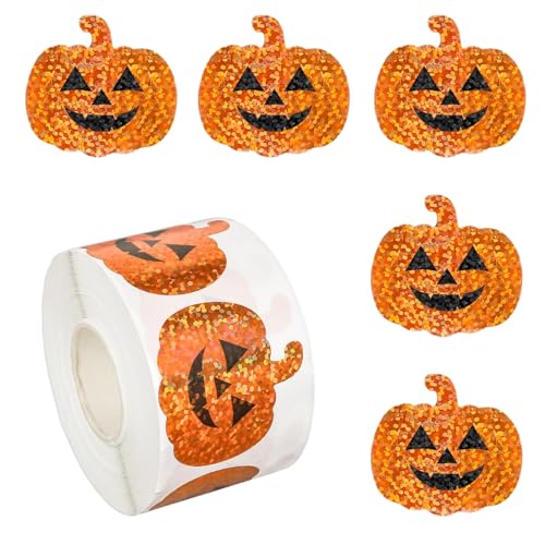 Sticker Halloween, 500 PCS kürbis Aufkleber, Sticker Halloween Kinder, Glitzer Dekorative kürbis Aufkleber Rolle, für Kinder Partys und Briefumschläge Notizbücher (Kürbis) von GTYARYUA
