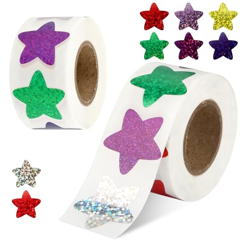 Sticker Sterne, 500 Stück Stern Aufkleber Rolle, Glitter Star Stickers, Sterne Aufkleber, Glitzer Belohnung Sternaufkleber für Kinder, für Kinder Schule Lehrerbedarf Diy Scrapbooking (Farbe) von GTYARYUA