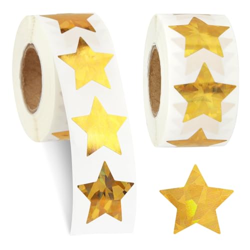 Sticker Sterne, 500 Stück Stern Aufkleber Rolle, Glitter Star Stickers, Sterne Aufkleber, Glitzer Belohnung Sternaufkleber für Kinder, für Kinder Schule Lehrerbedarf Diy Scrapbooking (Gold) von GTYARYUA