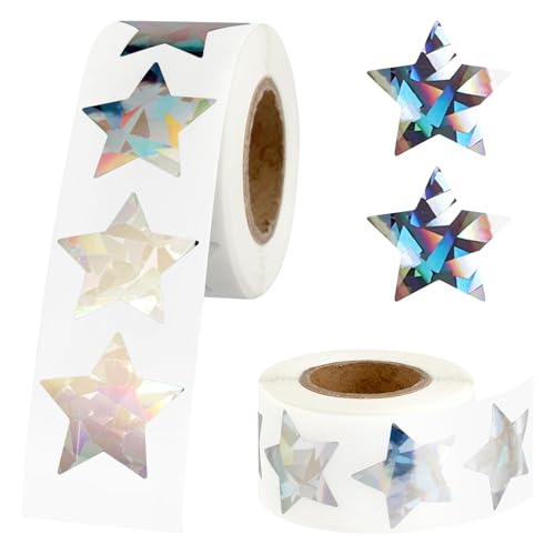 Sticker Sterne, 500 Stück Stern Aufkleber Rolle, Glitter Star Stickers, Sterne Aufkleber, Glitzer Belohnung Sternaufkleber für Kinder, für Kinder Schule Lehrerbedarf Diy Scrapbooking (Silber) von GTYARYUA