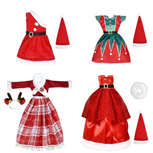 Weihnachten Puppe Kostüm, 4 Teiliges Weihnachten Kleidung für Puppen, Kleider für Puppen, Kleidung für 30 cm Puppen, Wichtel Kleidung Miniatur, Kinder (C) von GTYARYUA