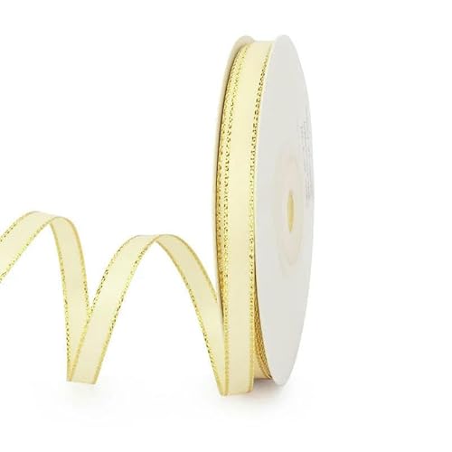 20 Yards 6 mm Goldrandband, handgefertigtes Material, Boxverpackung, dekorativ, für Geburtstag, Valentinstag, Hochzeit, Backen, Blumenstrauß, Schleife, Hellbeige (6 mm) - 20 Yards (18,2 Meter) von GTYFRD