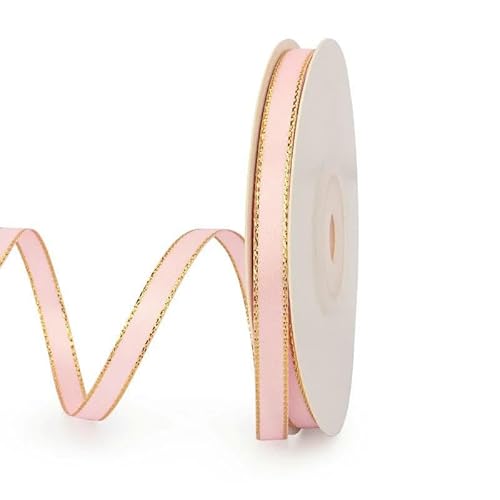 20 Yards 6 mm Goldrandband, handgefertigtes Material, Boxverpackung, dekorativ, für Geburtstag, Valentinstag, Hochzeit, Backen, Blumenstrauß, Schleife, Hellrosa (6 mm) – 20 Yards (18,2 Meter) von GTYFRD