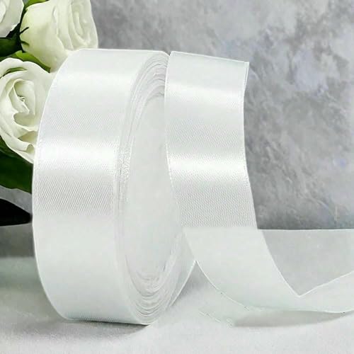 25 Yards/Rolle 0,6–5 cm breites weißes Band, DIY-Rosenmaterial Seidendekoration Kuchenverpackungsband Hochzeitsfeierschleife-2,5 cm-L von GTYFRD
