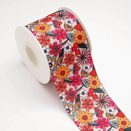 4,5 m Ripsband aus Satin mit Blumendruck für Schleifen, Bastelarbeiten, Dekoration, Verpackungsmaterial. 77837–77839 – 25 mm Ripsband 4,5 m Ripsband aus Satin mit Blumendruck für Schleifen, Bastelarbeiten, Dekoration, Verpackungsmaterial. 77837–77839 – 25 mm Ripsband von GTYFRD
