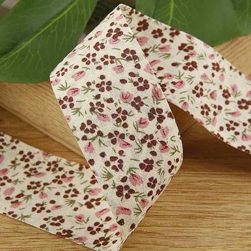 4,5 m doppelseitiges Chiffonband mit Blumenmuster, DIY-Schleife, Haarschmuck, Material für Kleidung, Hutschachtel, Kuchen, Blumenstrauß, Verpackung, beige, 40 mm von GTYFRD
