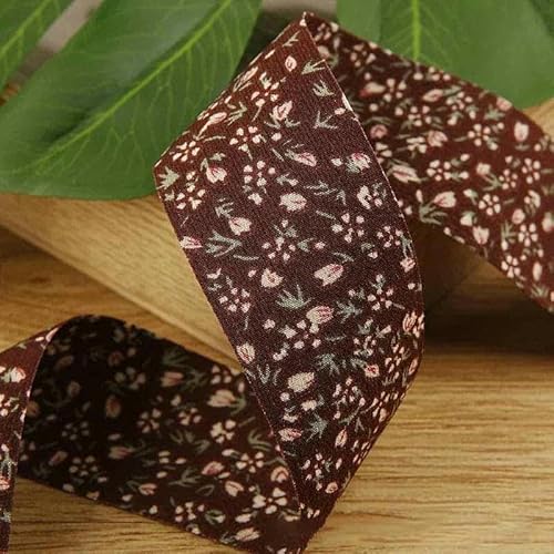 5 Yards doppelseitiges Chiffonband mit Blumenmuster, DIY-Schleife, Haarschmuck, Material für Kleidung, Hutschachtel, Kuchen, Blumenstrauß, Verpackung, Kaffeebraun, 25 mm von GTYFRD
