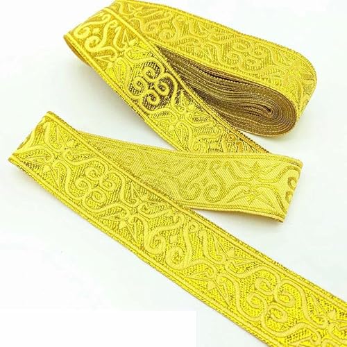 7 Yards Gold Silber Vintage Ethnische Stickerei Spitzenband Boho Trim DIY Kleidung Tasche Zubehör Bestickter Stoff-03 (33,0 mm Gold)-7 Yards von GTYFRD