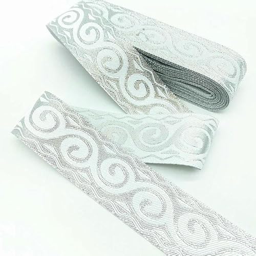 7 Yards Gold Silber Vintage Ethnische Stickerei Spitzenband Boho Trim DIY Kleidung Tasche Zubehör Bestickter Stoff-06 (33,0 mm Silber)-1 Yard von GTYFRD