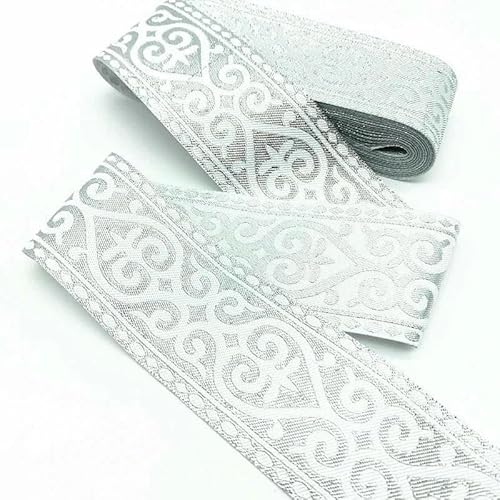 7 Yards Gold Silber Vintage Ethnische Stickerei Spitzenband Boho Trim DIY Kleidung Tasche Zubehör Bestickter Stoff-08 (50mm Silber)-7 Yards von GTYFRD