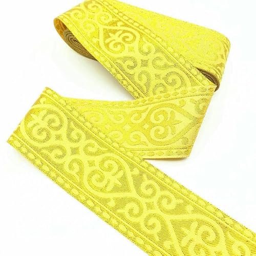7 Yards Gold Silber Vintage Ethnische Stickerei Spitzenband Boho Trim DIY Kleidung Tasche Zubehör bestickt Stoff-07 (50mm Gold)-1 Yard von GTYFRD