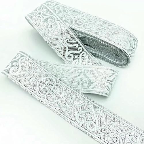 7 Yards Gold Silber Vintage Ethnische Stickerei Spitzenband Boho Trim DIY Kleidung Tasche Zubehör bestickter Stoff-04 (33,0 mm Silber)-7 Yards von GTYFRD