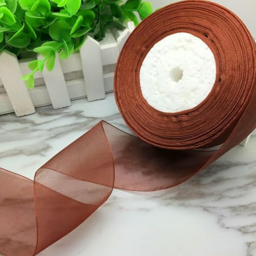 NEU DIY 45,7 m 10/20/25/38/50 mm Breite einfarbige Spule mit Satinrand, transparentes Organzaband, Party-Bastelarbeiten, Braun, 38 mm von GTYFRD
