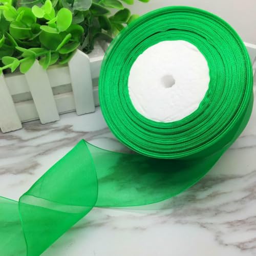 NEU DIY 50 Yards 10/20/25/38/50 mm Breite Einfarbige Spule Satinkante Transparentes Organzaband Party Craft-Grün-50 mm von GTYFRD