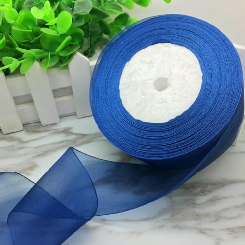NEU DIY 50 Yards 10/20/25/38/50 mm Breite Einfarbige Spule Satinrand Transparentes Organzaband Party Craft-Marineblau-20 mm von GTYFRD