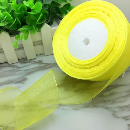 NEU DIY 50 Yards 10/20/25/38/50 mm Breite einfarbige Spule Satinkante transparentes Organzaband Party Craft-Gelb-20 mm von GTYFRD