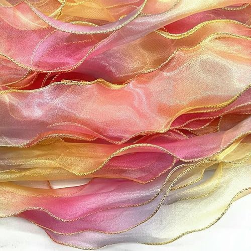 Neues 60 mm goldener Rand/weißer Rand, gewelltes Seidenorganzaband, Schleifenmaterial für Haarschmuck, Wickeldekoration, Spitzenbänder-01-1 Yard von GTYFRD
