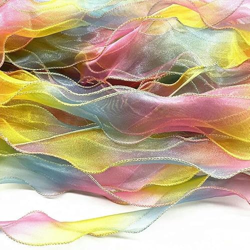 Neues 60 mm goldener Rand/weißer Rand, gewelltes Seidenorganzaband, Schleifenmaterial für Haarschmuck, Wickeldekoration, Spitzenbänder-04-1 Yard von GTYFRD
