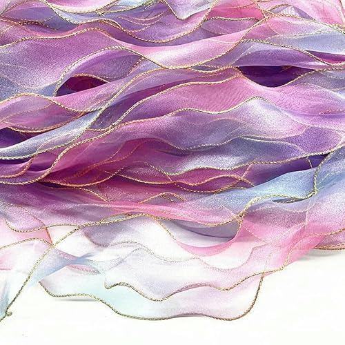 Neues 60 mm goldener Rand/weißer Rand, gewelltes Seidenorganzaband, Schleifenmaterial für Haarschmuck, Wickeldekoration, Spitzenbänder-05-1 Yard von GTYFRD