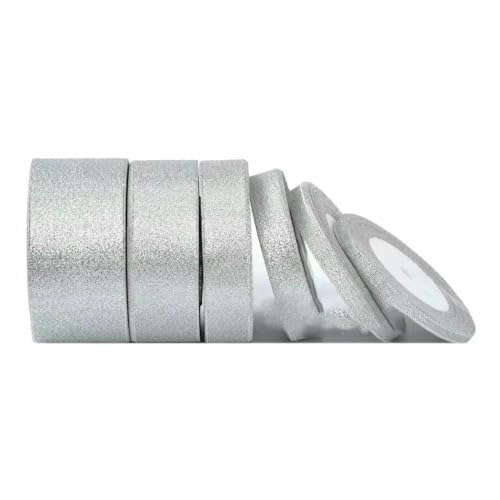 Satinband, 22 Meter, 6 mm, 10 mm, 15 mm, 25 mm, 38 mm, 50 mm, perfekt für Schärpen, Schleifen, handgefertigt, Basteln, Hochzeit, Party, Dekoration, Glitzer-Silber, Breite 25 mm Satinband, 22 Meter, 6 mm, 10 mm, 15 mm, 25 mm, 38 mm, 50 mm, perfekt für Schärpen, Schleifen, handgefertigt, Basteln, Hochzeit, Party, Dekoration, Glitzer-Silber, Breite 25 mm von GTYFRD