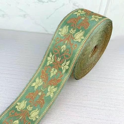 Spitzenband mit ethnischer Stickerei, Vintage-Stil, Jacquard-Spitzenbesatz, für Kleider, Kleidung, Taschen, Dekorationen, DIY-Nähzubehör, 6 cm, Grün, 100 cm von GTYFRD