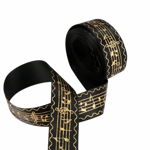Yards 1 Zoll (25 mm) bedrucktes Polyesterband mit Musiknoten zum Verpacken, für Hochzeitsdekoration, Bastelarbeiten, Haarschleifen-Accessoires-Schwarz-25 mm-5 Yards von GTYFRD