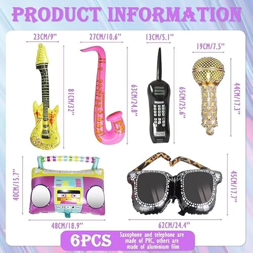 22 Stück Disco -Luftballons, 1 Stück Mikrofonballon Und 1 Stück Gitarrenballon, Musikalischem Ballon, Kreatives Aufblasbares Spielzeug, Accessoires Für Geburtstagsfeier. von GTYHH