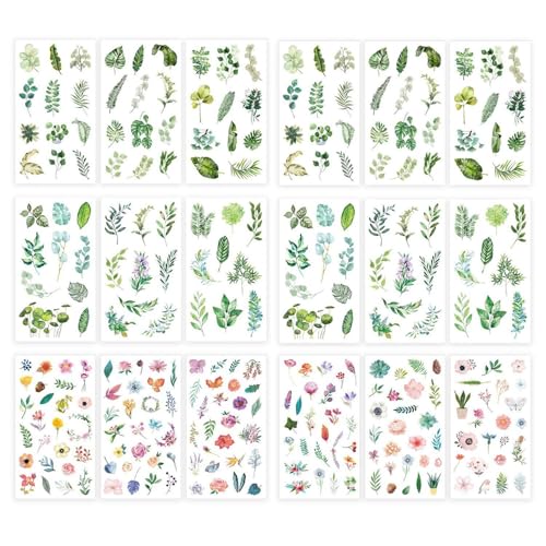GTYHH 12 Blattaufkleber Und 6 Blumenaufkleber, Pflanzenaufkleber, Können Zum Dekorieren Von Sammelalben, Notizbüchern Und Geschenkverpackungen Verwendet Werden von GTYHH