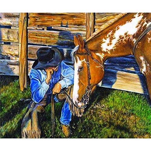 Cowboy Horse Farmer Tiere Diy Malen Nach Zahlen Erwachsene für Kinder Handgemalt ölgemälde Kits Küche Stiften auf Vorgedruckt Geschenk Leinwand Anfänger Farbe Acryl Malerei Ohne Rahmen 40X50CM von GTZXHNM