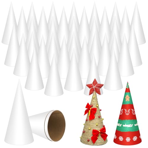 Weiße Pappmaché-Zapfen, 15 x 7 cm, offener Boden, Bastelkegel für DIY-Kunstprojekte, Weihnachtsbaumschmuck, 50 Stück von GTian