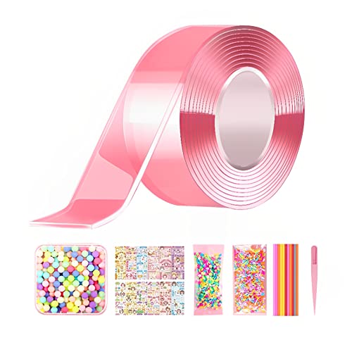 27 Stücke Bubble Tape, Nano Tape Bubbles5cm*3m*1mm, Traceless Adhesive Nano Tape For Making Bubbles,Doppelseitiges Klebeband Mit Pailletten, Multipurpose Tape Handmade Transparent Poster (Pink) von GUAHKUN