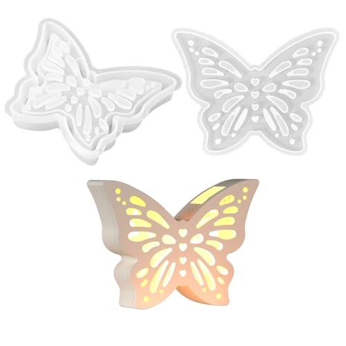 GUAHKUN Silikon Gießform Schmetterling Herz Design Gipsformen zum Gießen mit 2 Größen für DIY Basteln Kerzenherstellung und Osterdekoration (B) von GUAHKUN