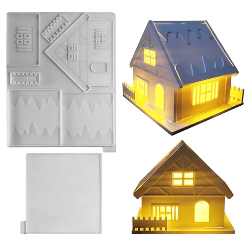 GUAHKUN Silikonform Häuser Gießformen 2 Größen 26.1x20.7cm & 15.9x14.4cm Für Gips Weihnachten Handwerk DIY Basteln von GUAHKUN