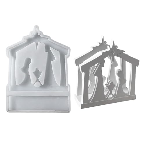 GUAHKUN Silikonformen Gießformen Häuser Weihnachten, 6 Stück Silikonform Weihnachtsbaum Gießform Haus mit Sockel, Weihnachten Silikon Gießform Haus Kerzenhalter für Handwerk (C) von GUAHKUN