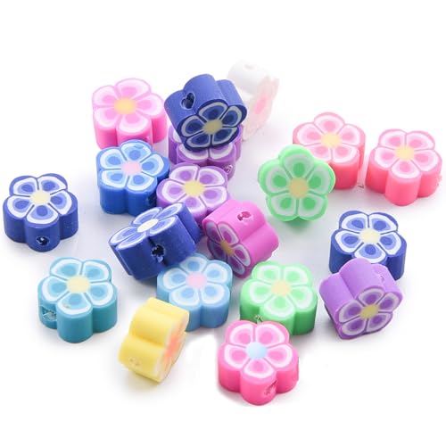 GUANGJIA 100 Stück Sonnenblumen-Abstandshalter, bunte Polymer-Ton, fröhliches Smiley-Gesicht, niedlicher Ton für Schmuck, handgefertigtes Bastelzubehör von GUANGJIA