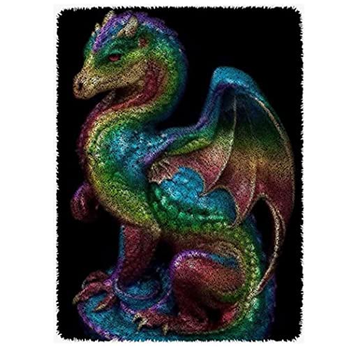 GUARDUU Knüpfkissen Kreuzstich Für Erwachsene Knüpfenteppich Kit Mit Farbig Vorbedruckter Leinwand Und Allen Werkzeugen, Unvollendet Knüpfteppich Für Heimdekoration, 110 X 75 cm Drache von GUARDUU