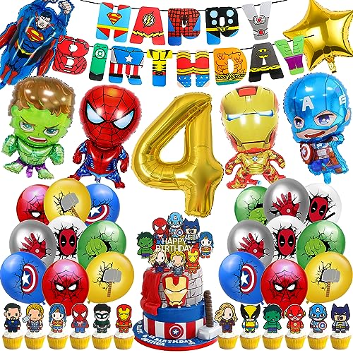 39 Stück Superhelden Geburtstagsdeko 4 Jahre, Superhelden Luftballon Kindergeburtstag Deko Geburtstag, Avengers Party Dekoration, Marvel Luftballons Party Kindergeburtstag, Superhelden Tortendeko von GUBOOM