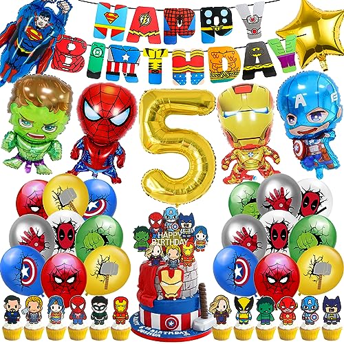 39 Stück Superhelden Geburtstagsdeko 5 Jahre, Superhelden Luftballon Kindergeburtstag Deko Geburtstag, Avengers Party Dekoration, Marvel Luftballons Party Kindergeburtstag, Superhelden Tortendeko von GUBOOM
